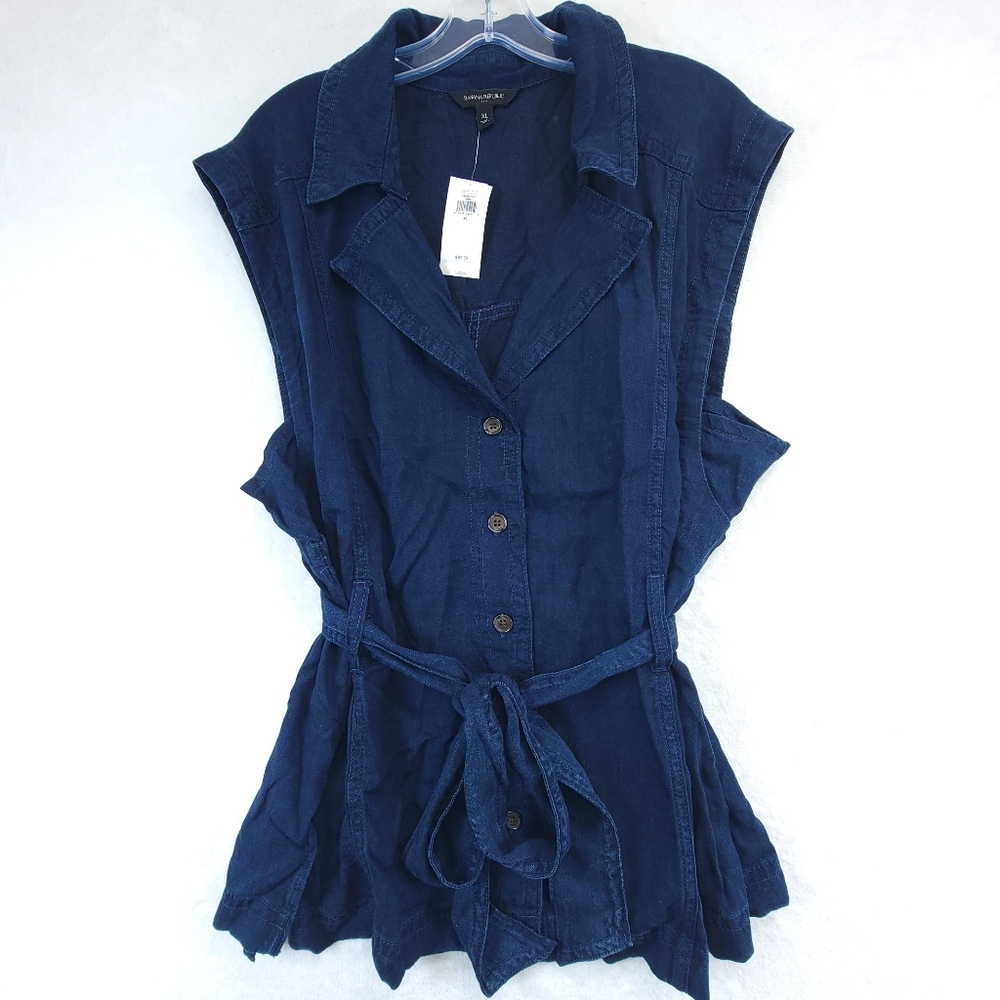 Banana Republic Vest Jacket Womens XL Blue Denim 100% Lyocell Notch Neck Slit